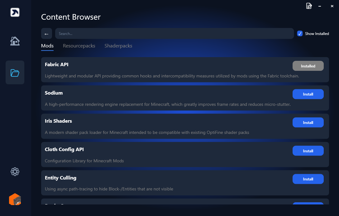 High performance Minecraft client
